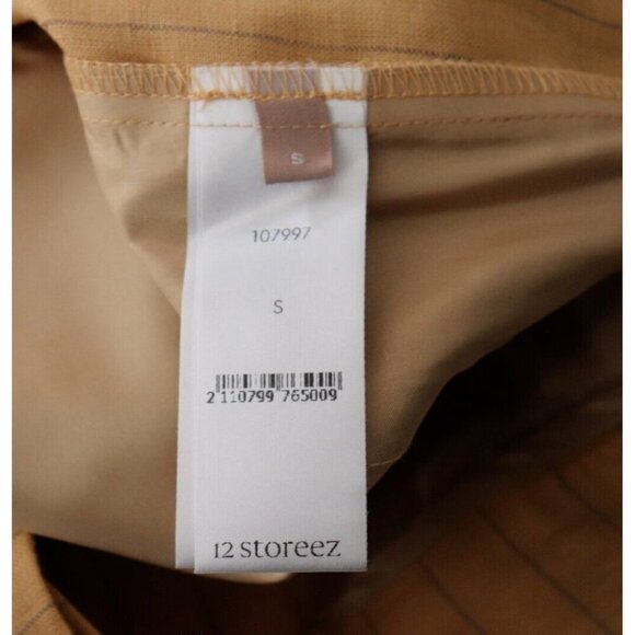 12 Storeez Womens Small Mustard Yellow Cuffed Linen Shorts Pinstripe Bermuda NWT - Picture 5 of 9